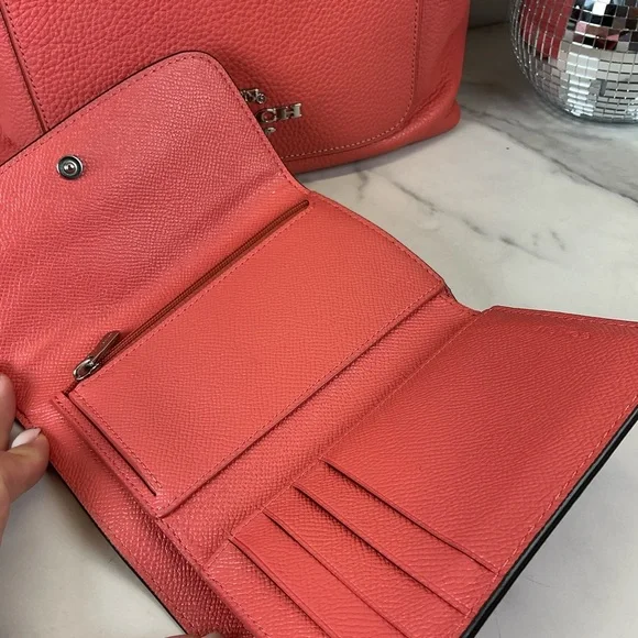 Coach Mini Emma Pink Coral Leather Satchel and Wallet Set - Picture 7 of 14